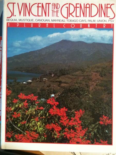 Cover of the St. Vincent and the Grenadines book with red flowers and a green mountain