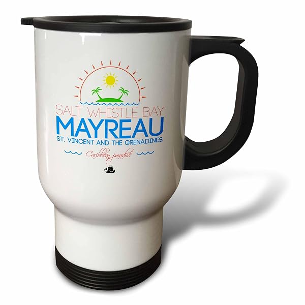 Stainless steel travel mug with a Salt Whistle Bay Mayreau design
